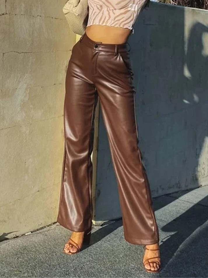 Wide Leg Leather Pockets Pants