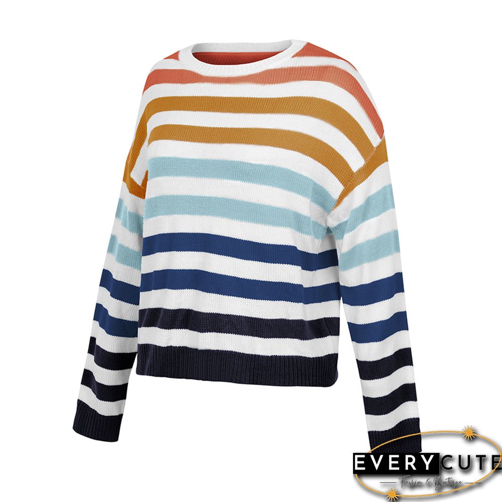 Orange Multicolor Stripes Loose Style Sweater