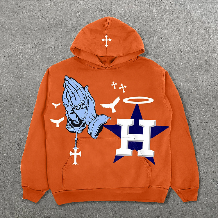 Sopula Praying Hands & Houston Astros Print Long Sleeve Hoodies