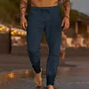 Men's Casual Breathable Elastic Tether Beach Cotton Linen Loose Trousers by Inlyline