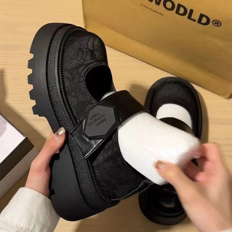 Yyvonne Jane Women's Shoes Spring And Autumn High-End Feel Magic Sticker Lefu Shoes Small Leather Shoes New Chinese Embroidery National Style Thick Sole Single Shoe