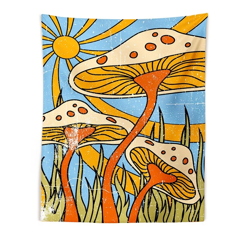 70s Mushroom Tapestry Wall Hanging Never Stop Growing Retro 70s Sun and Moon Wall Art Moon Groovy Decor Mushroom Decor hippie