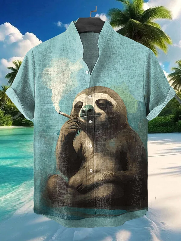 Men's Sloth Smoking Art Print Casual Shirt