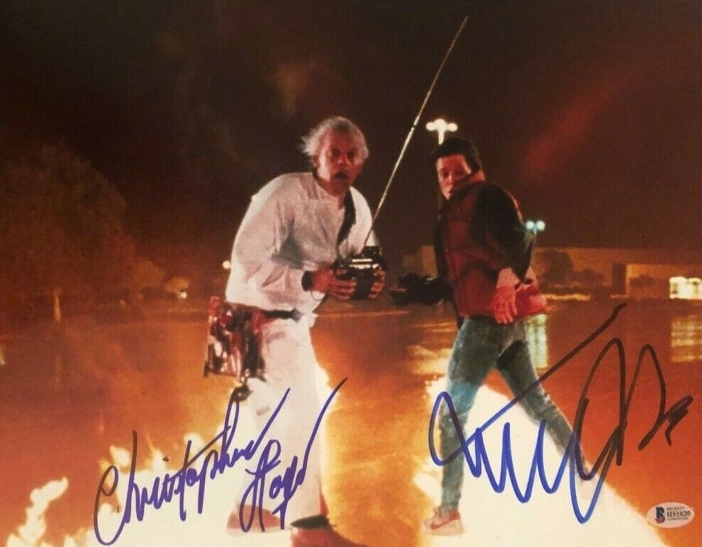 MICHAEL J FOX CHRISTOPHER LLOYD SIGNED AUTOGRAPHED 11x14 Photo Poster painting BTTF COA