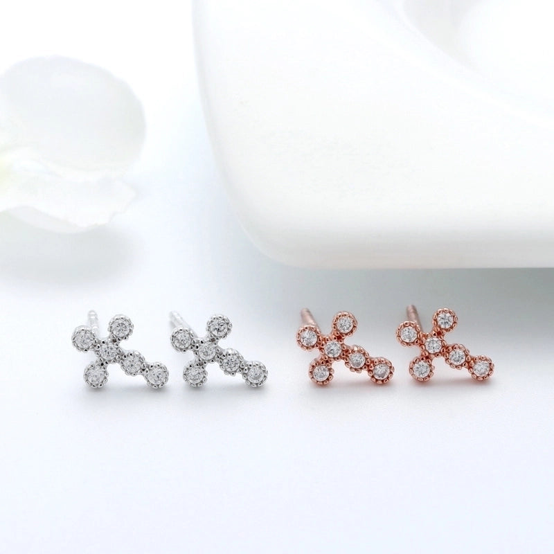 1 Pair 925 Sterling Silver Zircon Cross Ear Studs