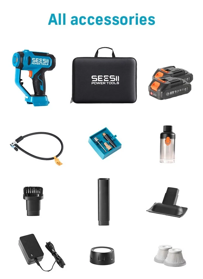 SEESII T7 MAX: Inflador de neumáticos, aspirador y luz 3 en 1