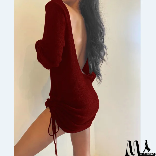 MidiSono - Drawstring Ruched Backless Dress