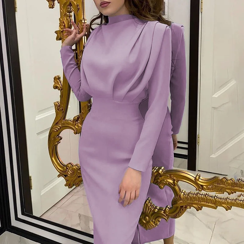 Nigikala Nigikala Women's Clothing 2025 Spring New Dress Fashion Temperament Waist Solid Color Long-Sleeved Dress