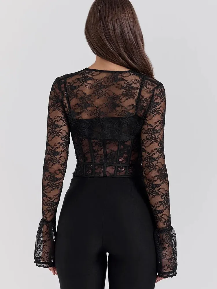Brownm Piece Lace Corset Bolero Top
