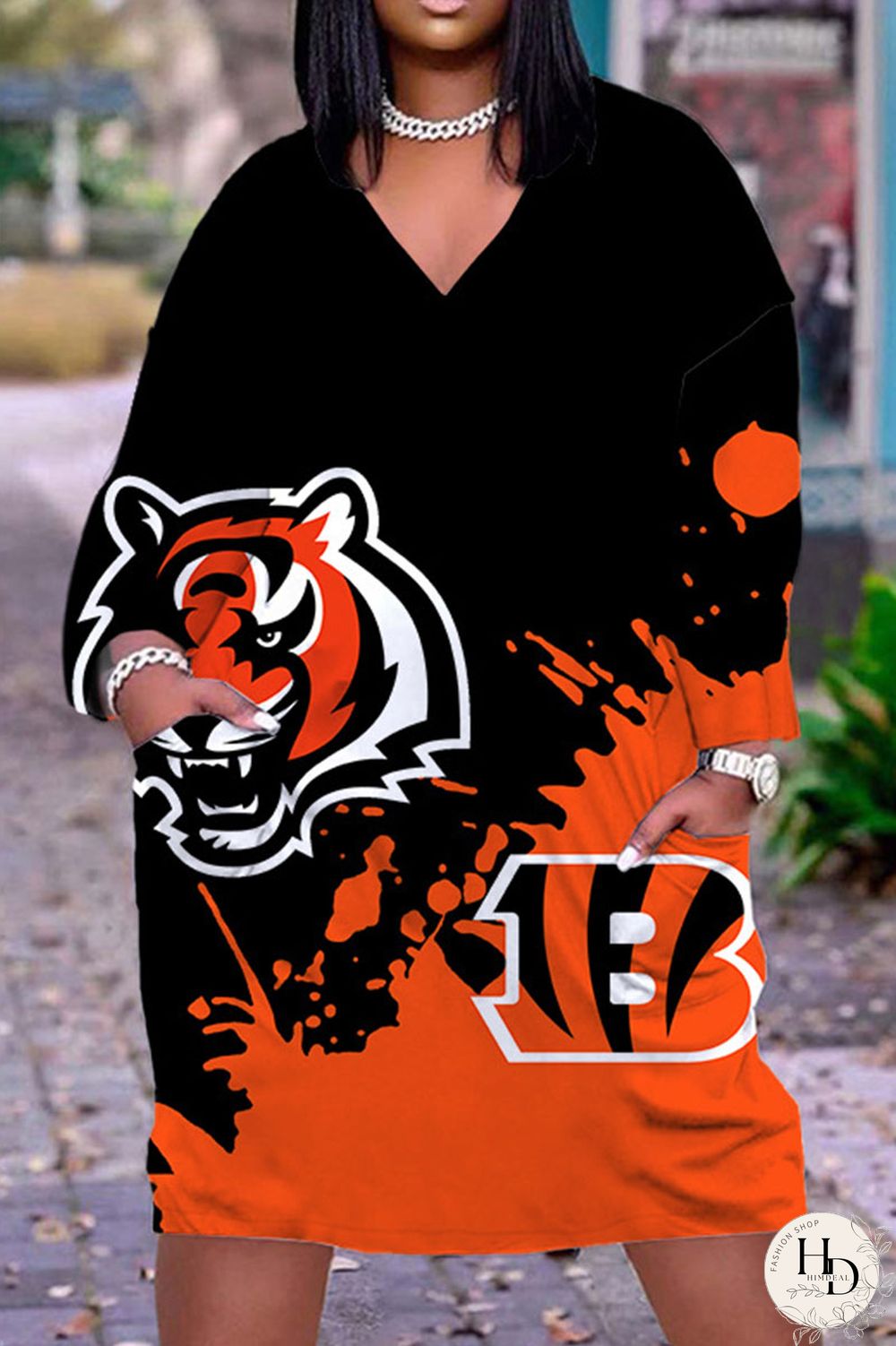 Black Yellow Casual Print Patchwork V Neck Straight Dresses