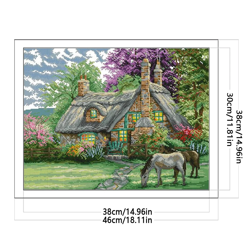 DIY Stamped Cross Stitch 14CT Partial Embroidery 46*38cm - Flower Villa