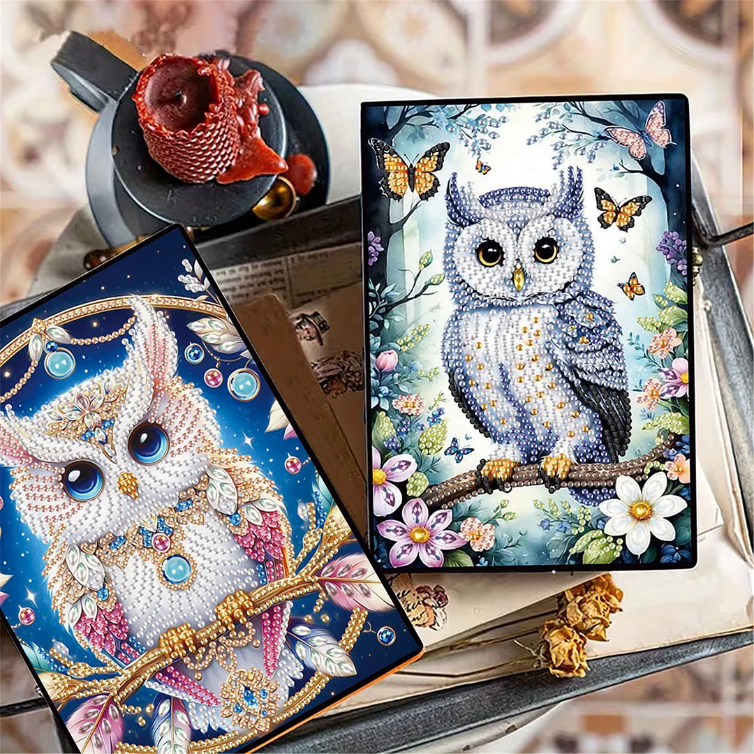 2pcs Owl Partial DIY 50 Pages A5 Diamond Painting Notebook for Study Drawing