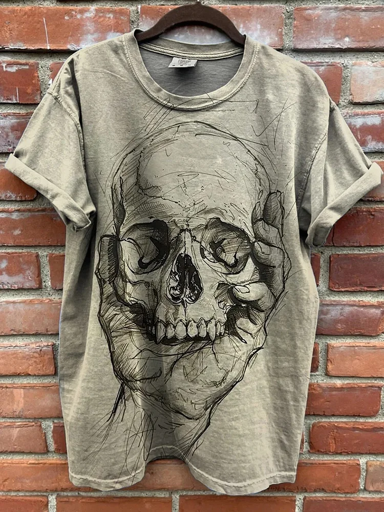Teecade Teecade Line Drawing Skull Art Print T-shirt