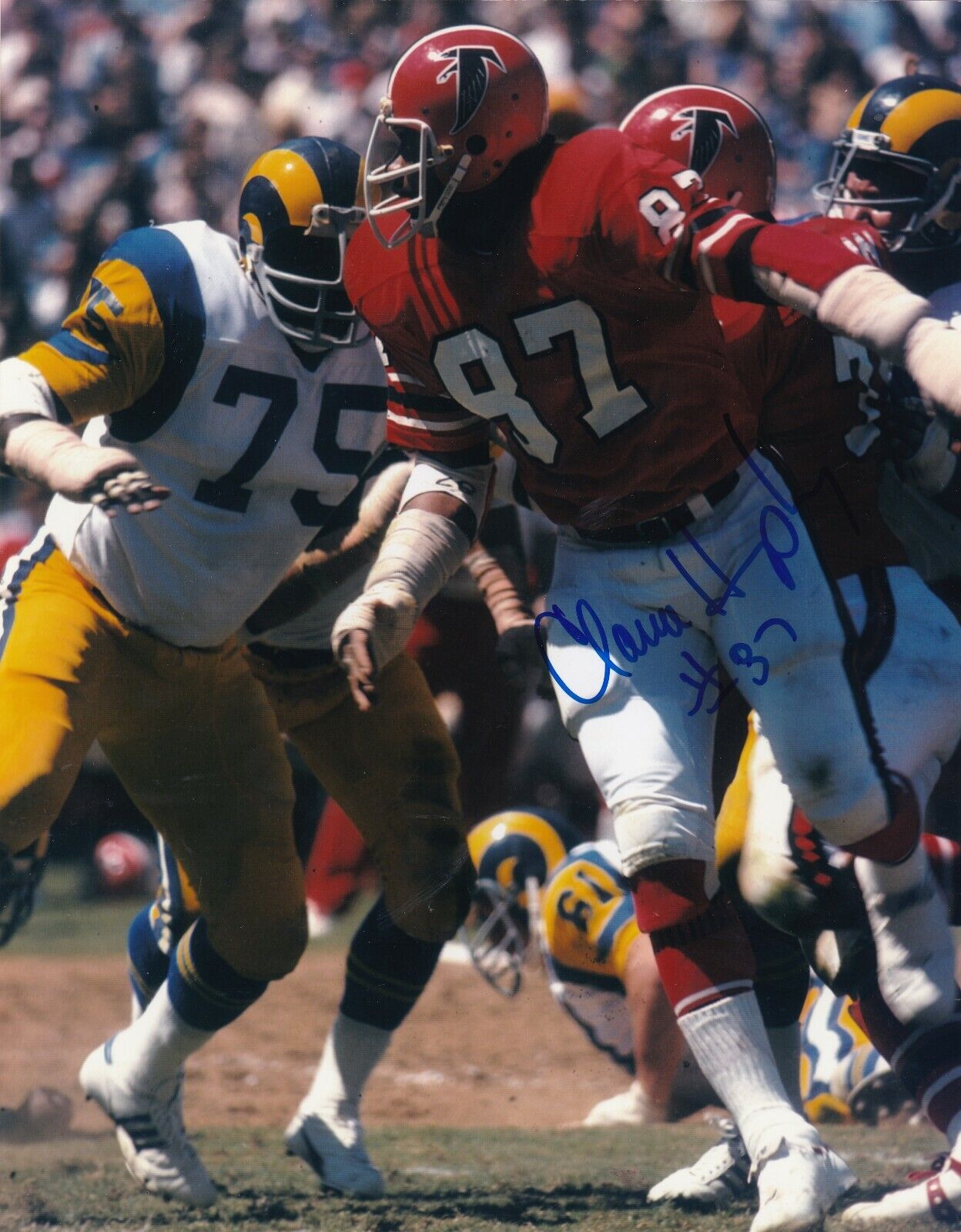 CLAUDE HUMPHREY ATLANTA FALCONS ACTION SIGNED 8x10