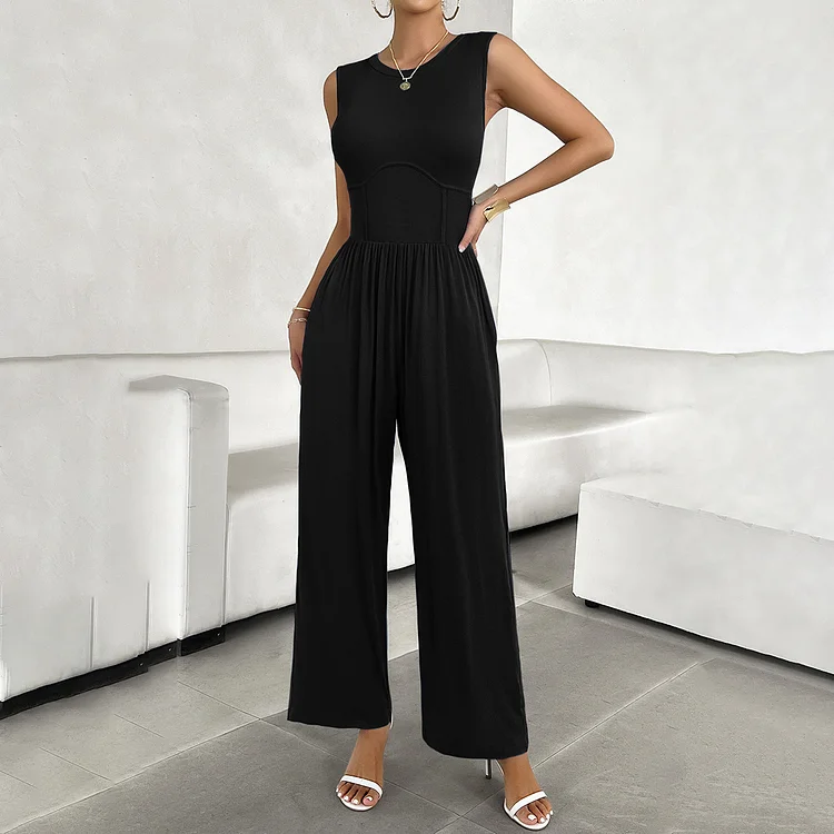 Women's Solid Color Slim-fitting Sleeveless Jumpsuit