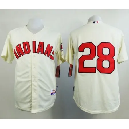 indians #28 Corey Kluber Cream Cool Base Stitched MLB Jersey