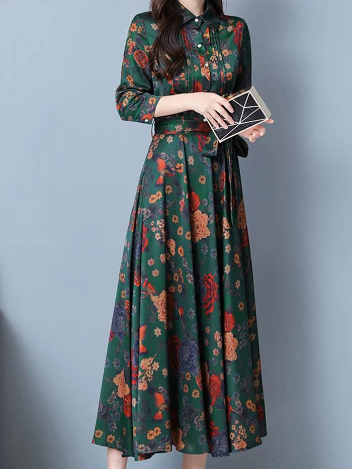 Fashion Acetate Satin Printed Dress