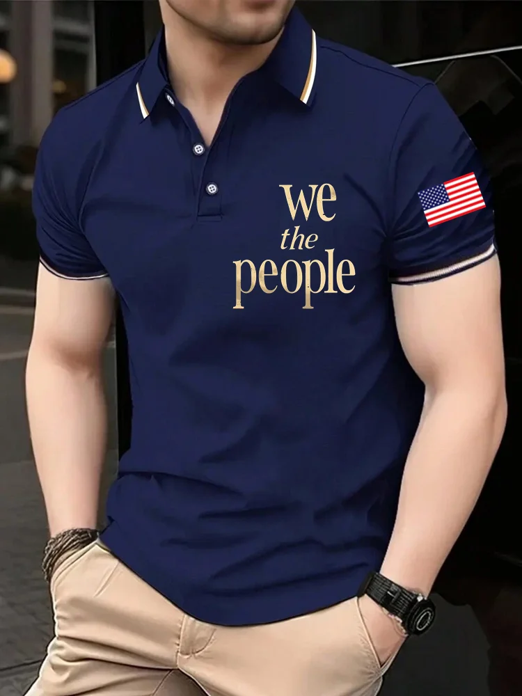 We The People Flag Print Men's Casual Polo Shirt