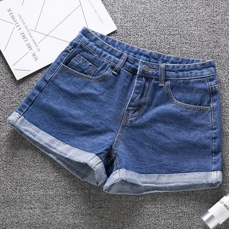 Ailegogo New Summer Women Wide Leg Classic High Waist Black Denim Shorts Casual Female Solid Color White Blue Loose Jeans Shorts