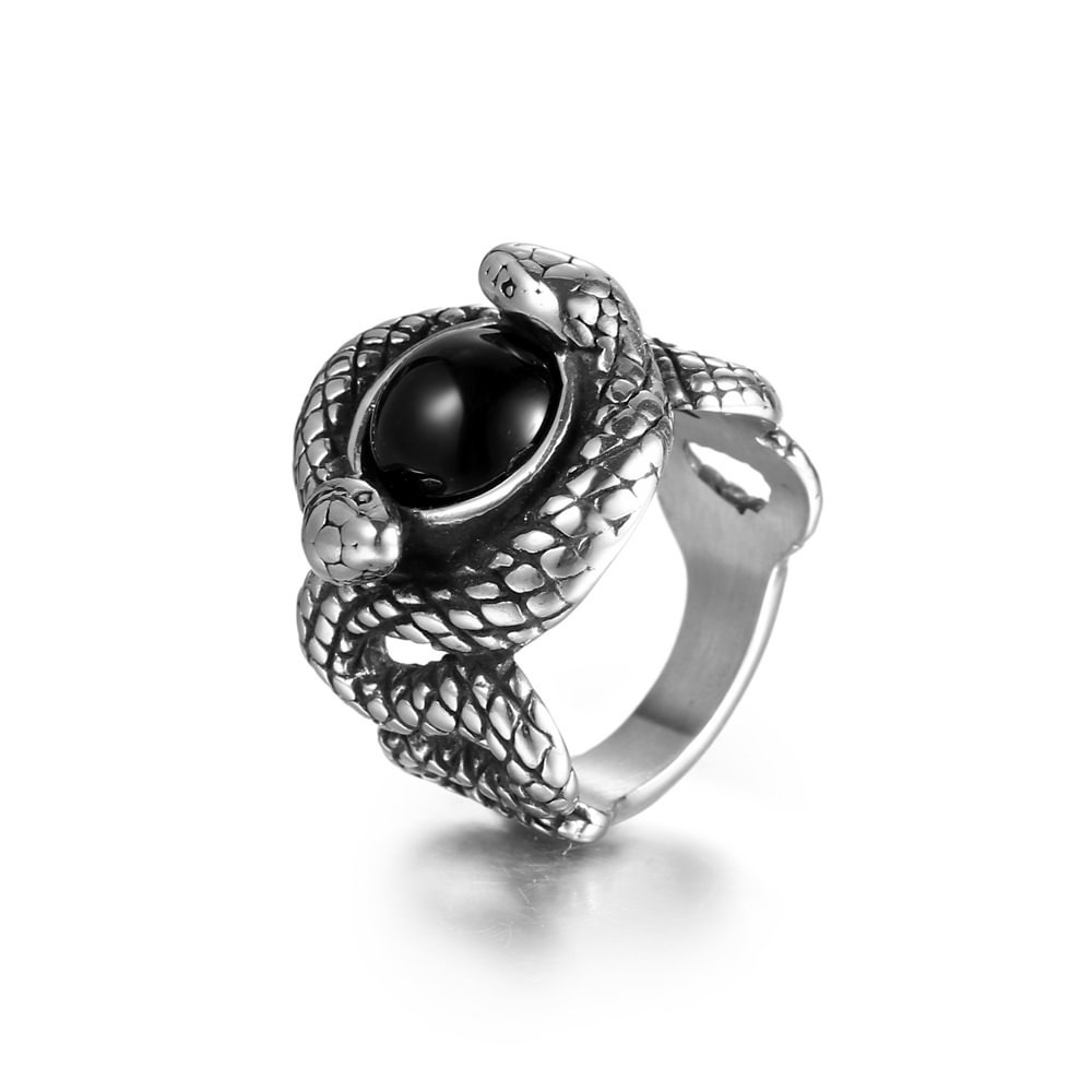 Titanium Steel/Silver Snake Ring Men Women 0.8" Punk Gothic Jewelry