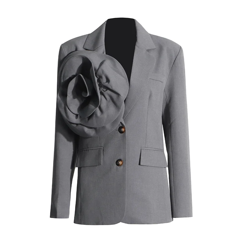 Toloer Toloer Women's Small Suit 2024 Autumn New Advanced Sense Of Personality Three-Dimensional Flower Lapel Loose Coat Female-Outfit Ideas