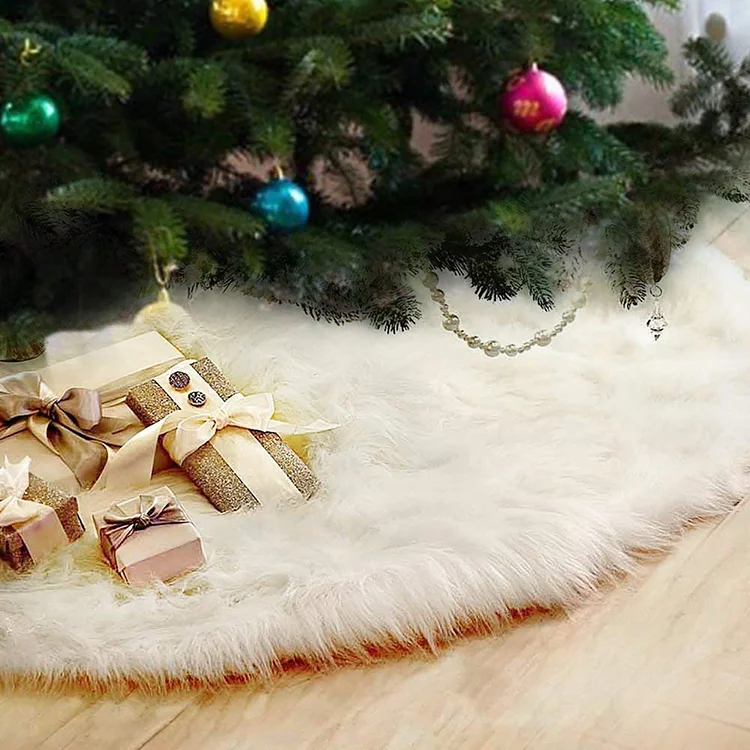 Christmas Tree Skirt White Plush Skirts Decoration for Merry Christmas Party Faux Fur Christmas Tree Skirts Decorations Xmas Party Holiday Decorations