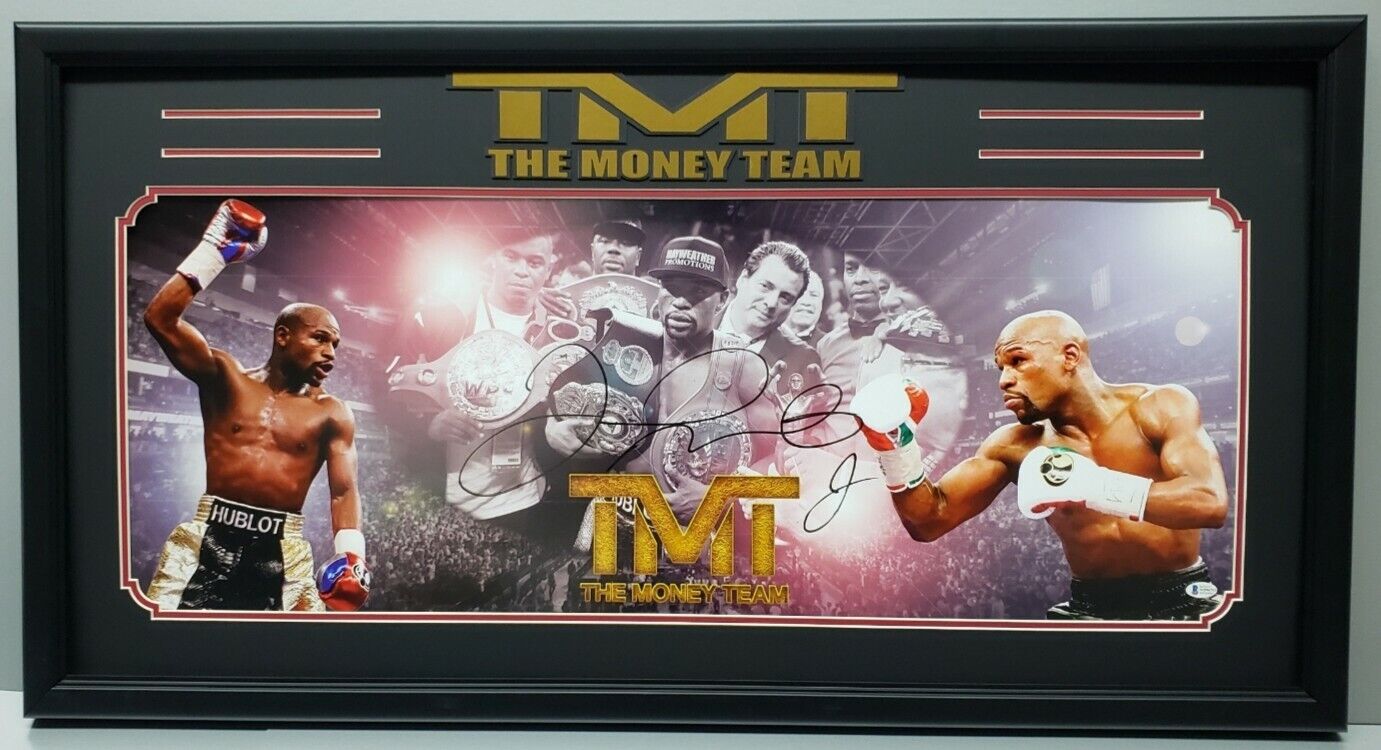 FLOYD MAYWEATHER JR. Signed PANORAMIC COLLAGE Photo Poster painting Frame 43x24. BECKETT WITNESS