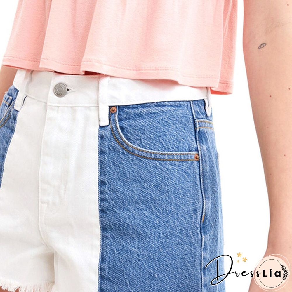 Women Stitched High Stretch Mid Waist Denim Shorts