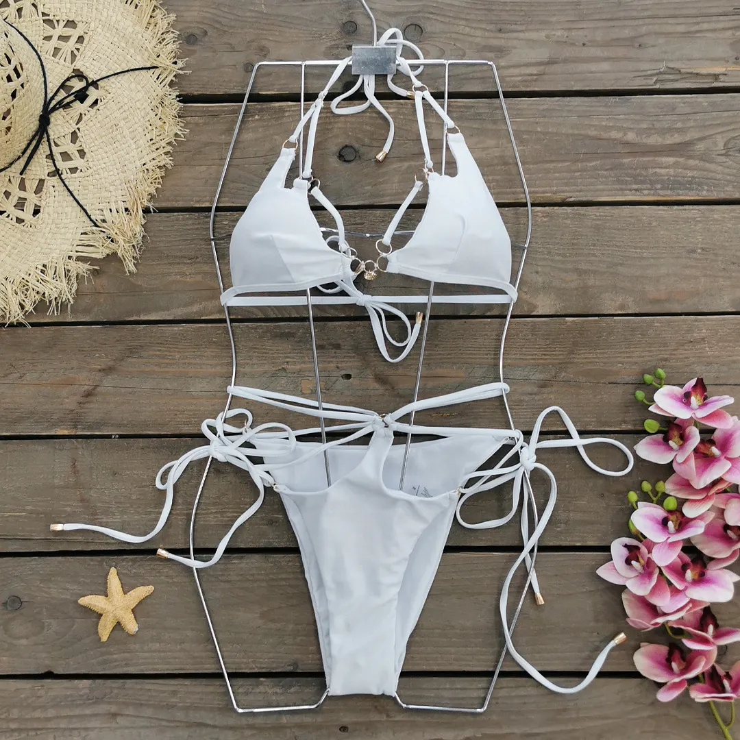 Uveng Three-Point Solid-Color Bikini 2025 New Split Swimsuit Female Strap Sexy Bikini