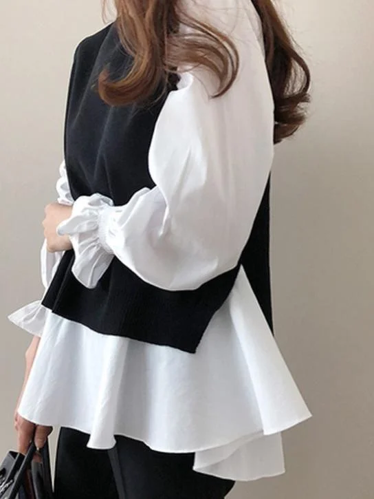Fashion Women's Shirt Knitted Vest Suit-Allyzone-Allyzone