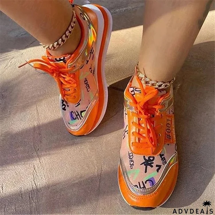 New Trendy Stylish Breathable Graffiti Design Lace-Up Running Walking Shoes