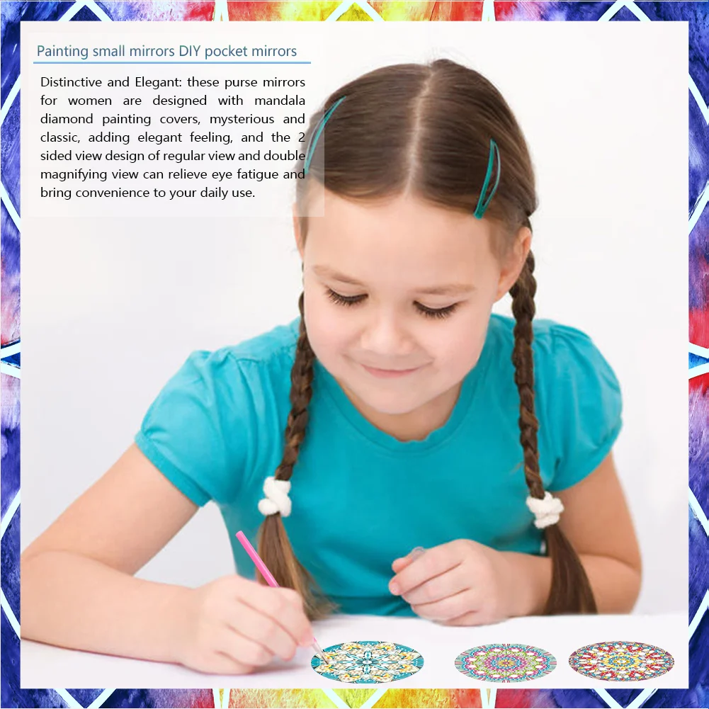 3pcs Diamond Painting Makeup Mirror Portable DIY Datura for Girl