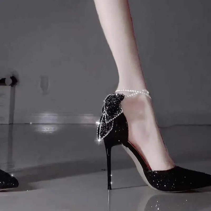 Breakj Breakj High Heels Female Student 18-Year-Old Adult Butterfly Crystal Wedding Shoes 2025 New Evening Dress Fine Heel Single Shoes