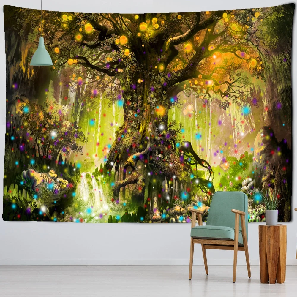 Lantern Tree Of Life Tapestry Wall Hanging Psychedelic Witchcraft Mystery Tapiz Hippie Good Luck Background Cloth Home Decor