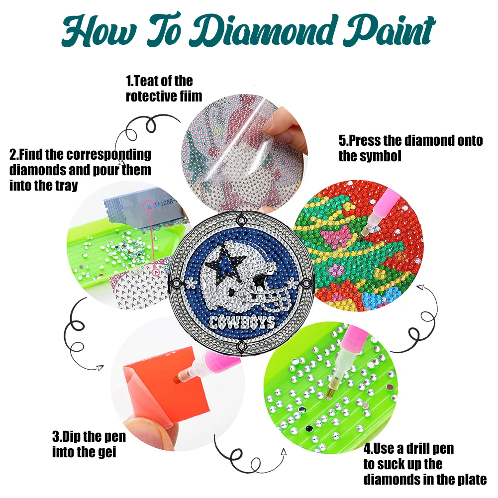 Dallas Cowboys 6pcs DIY Diamond Painting Acrylic Coasters Holder for Beginner Adult