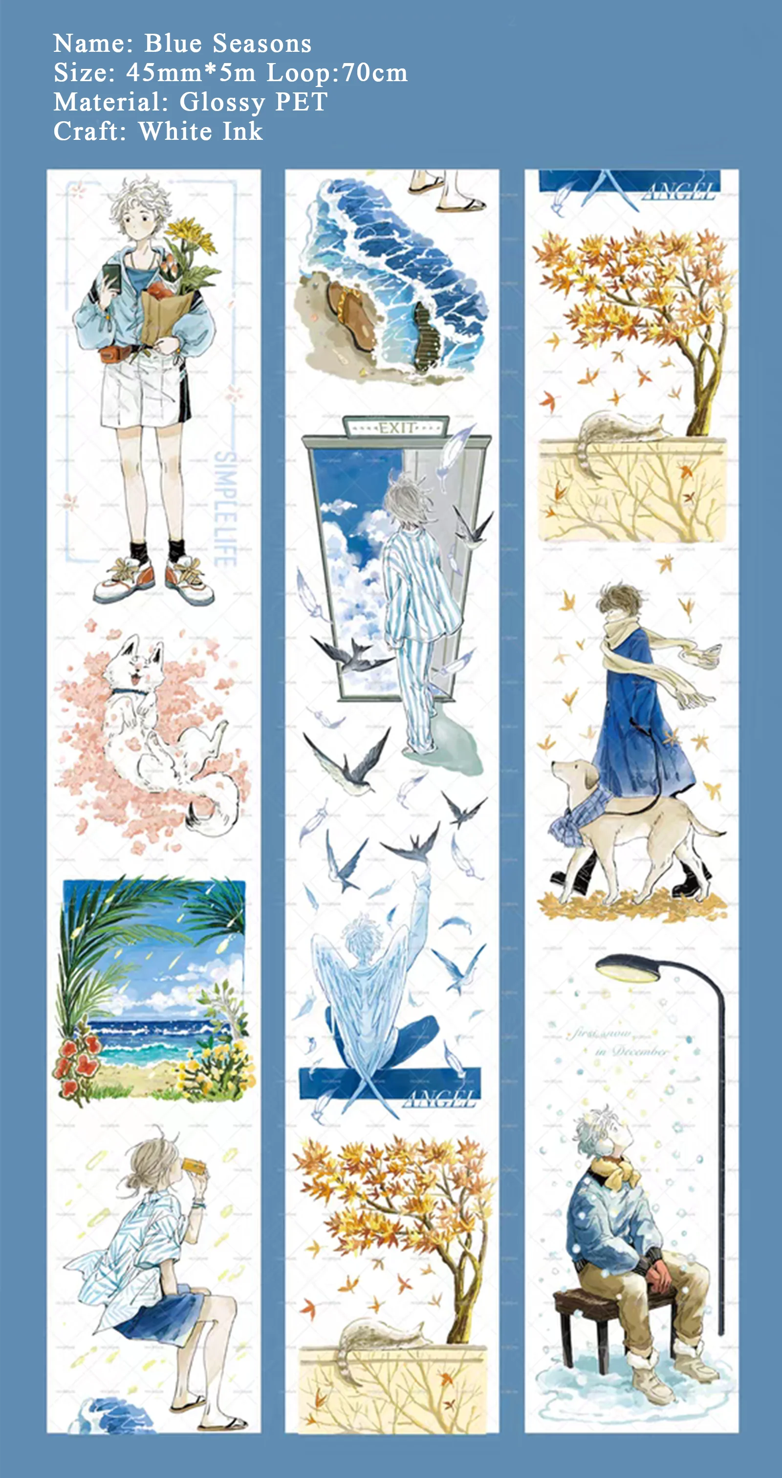 PET Tape - Blue Four Seasons Characters