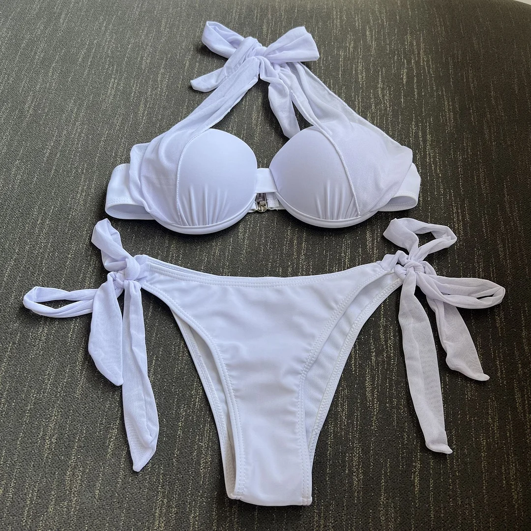 Uveng 2023 New Hard Cup Yarn Sexy Strap Split Swimsuit Bikini