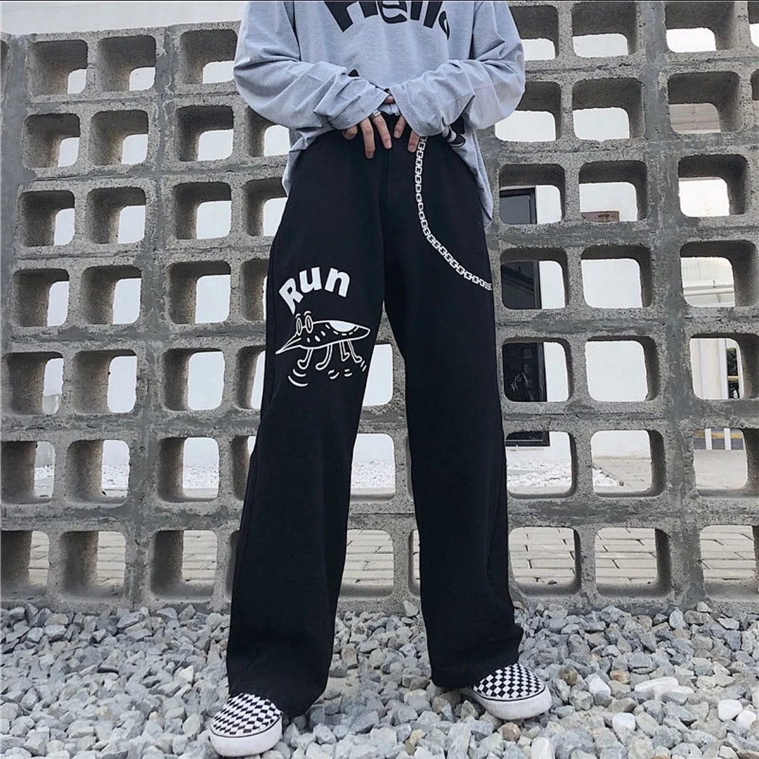 Women Wide Leg Jeans Denim Pink Loose High Waist Heart Chain All-match Fashion Kawaii Summer Thin Casual Cute Leisure Breathable