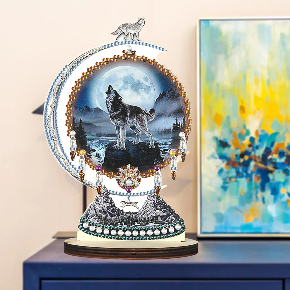 DIY Crystal Diamond Ornament Handmade Dreamcatcher Wolf Kids Gift(Single Side)