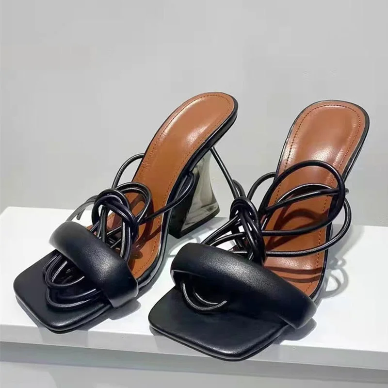 2022 New Ankle Strap Green Women's Sandals Summer Fashion Strange Transparent High Heels Sexy Open Toe Party Dress Shoes 35-42