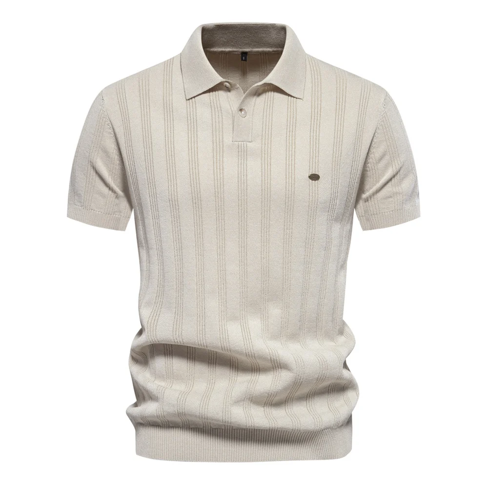 Men's Wool Polo Knit Sweater Short Sleeve T-Shirt