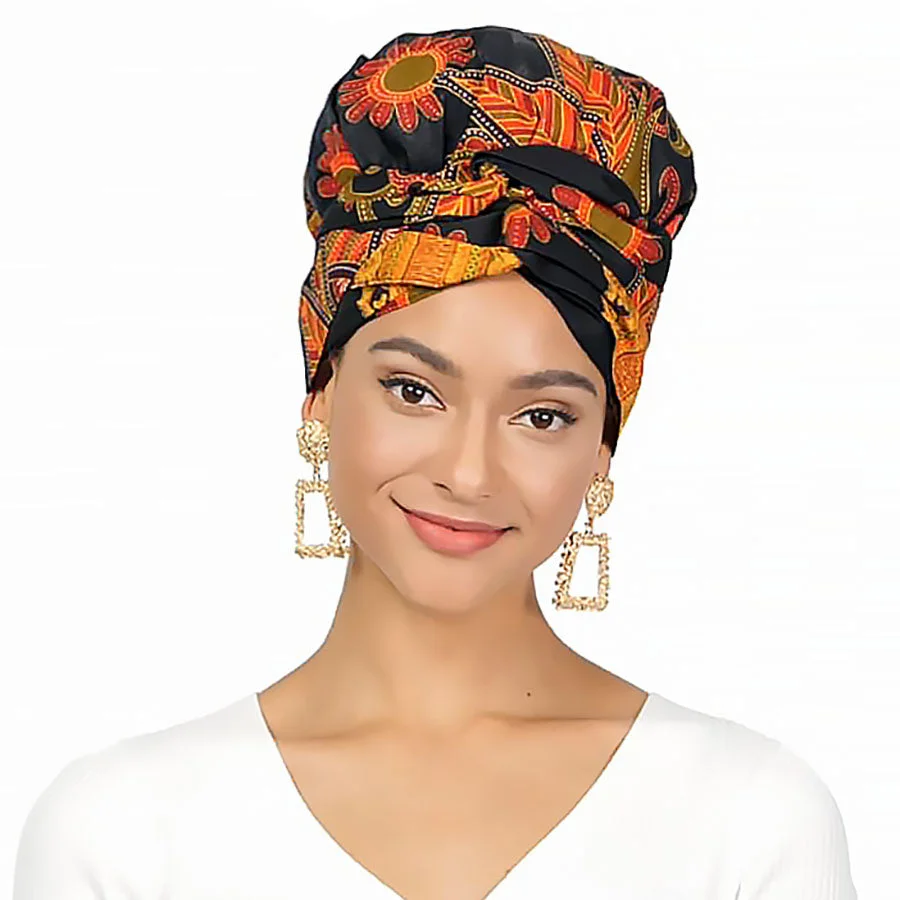African Print Head Wrap With Satin-Lined-AW1117