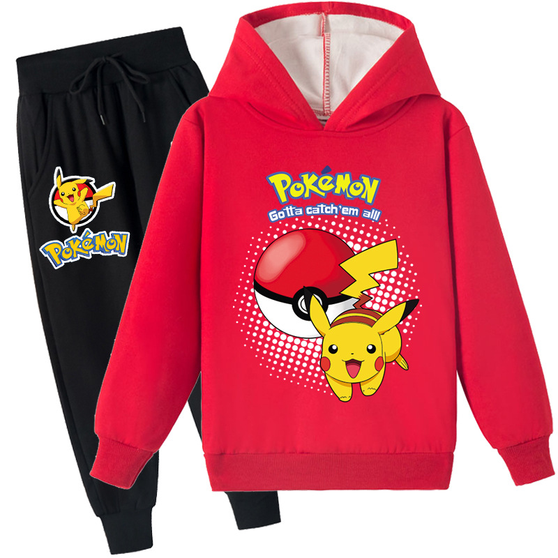 Mayoulove Pikachu Kids Plus Fleece Hoodie and Trousers Set - Adorable and Warm Clothing for Pikachu Fans - Perfect for Boys and Girls Aged 2-10.-Mayoulove