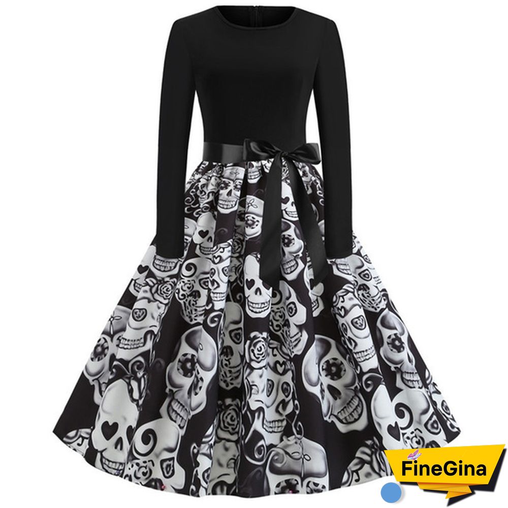 Autumn Winter Fashion Lady Xmas Clothes Christmas Costume Casual Long Sleeve Halloween Print Party Dress