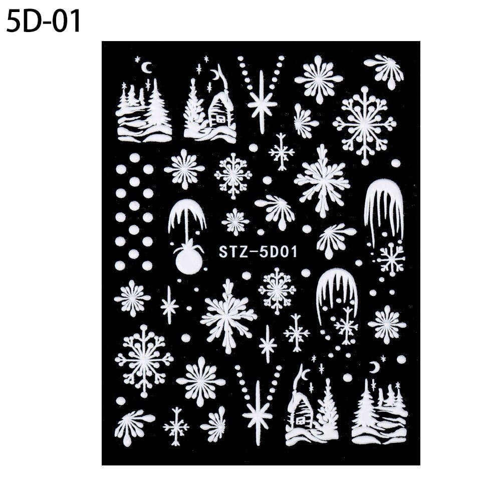 NEW 5D Nail Snowflakes Nail Art Stickers White Glitter Decals Nail Sliders Winter Christmas Decorations Manicure Foils