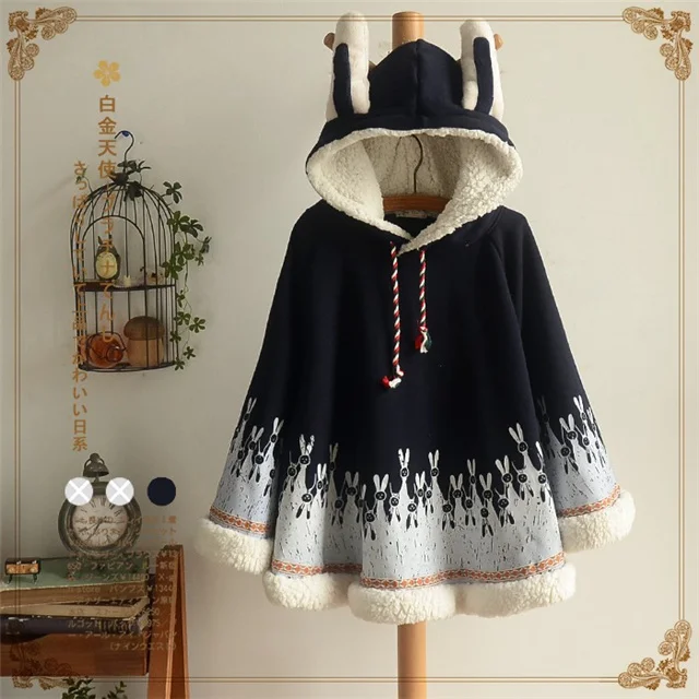 Kawaii Mori Kei  Little Bunny Cape Cloak For Winter weebmemes