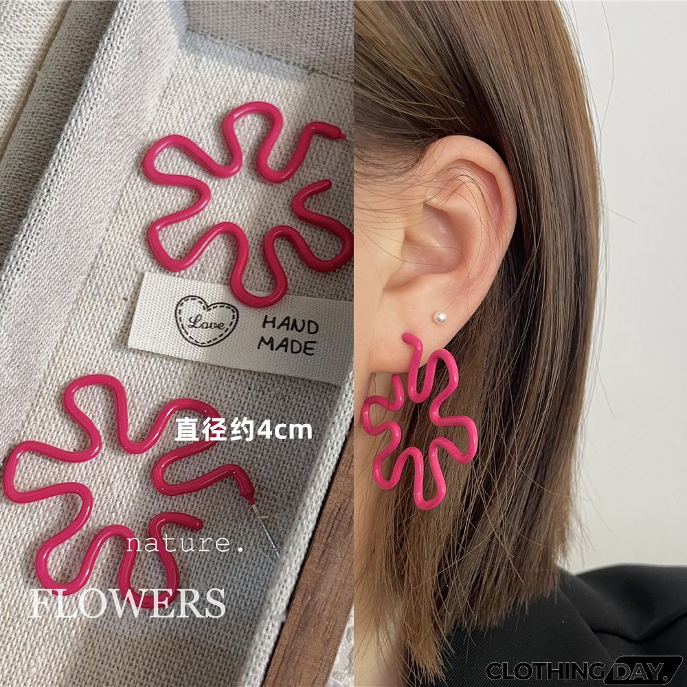 Women Fashion Geometric Fluorescent Rose Without Ear Hole Ear Clip Earrings