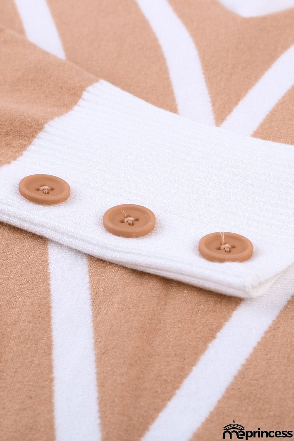 Khaki V Neck Popper Cuff Striped Casual Sweater