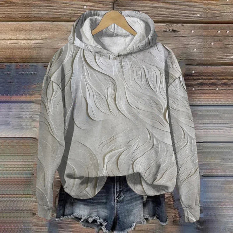 Embossed Art Print Long Sleeve Hoodie