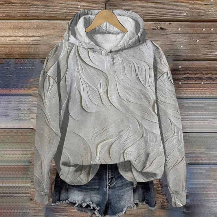Comstylish Embossed Art Print Long Sleeve Hoodie